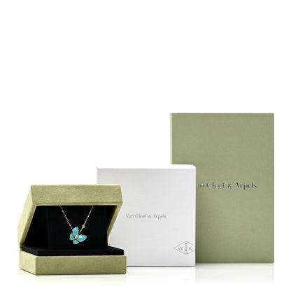 Van Cleef & Arpels 18K Yellow Gold Diamond Turquoise Two Butterfly Pendant Necklace 6 of 6