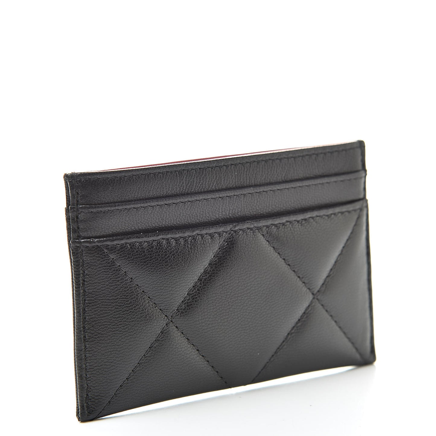 Shiny Goatskin Quilted Chanel 19 Card Holder Black