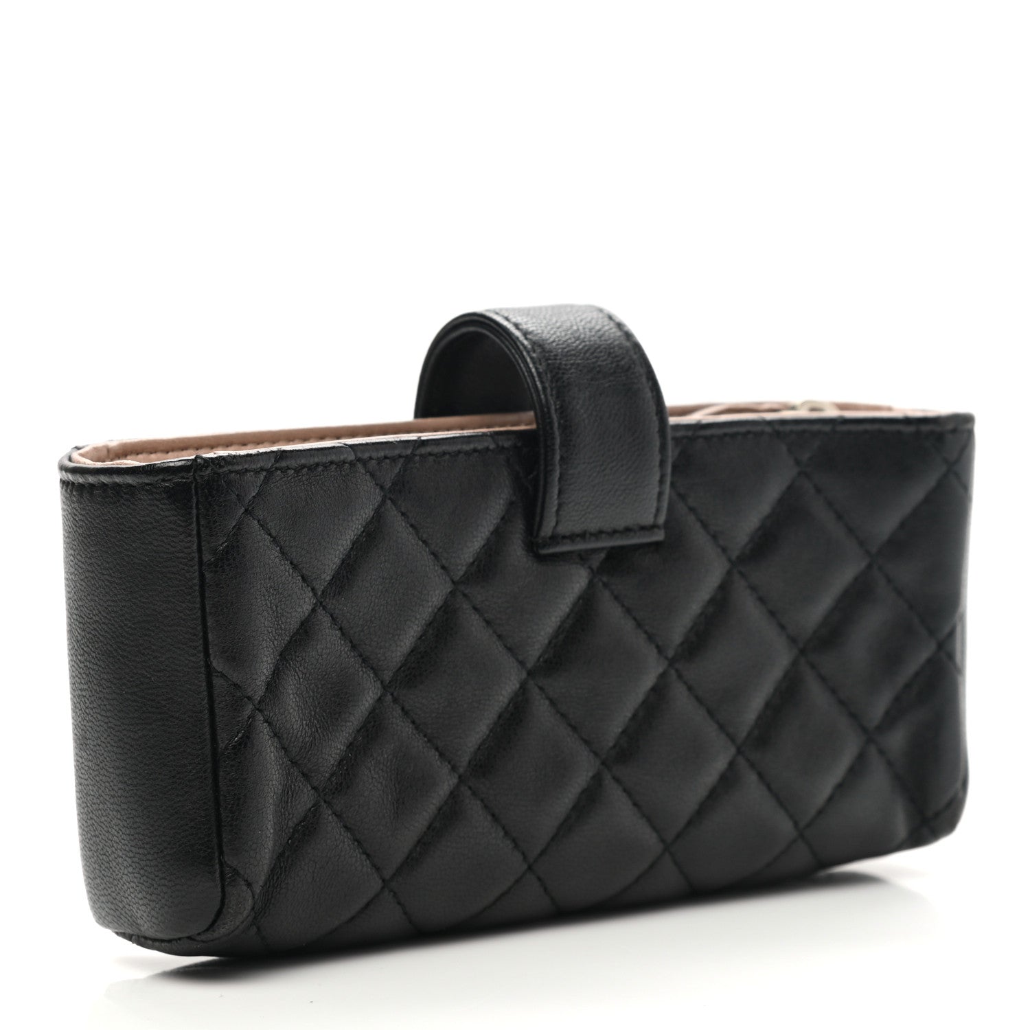 Chanel Lambskin Quilted Mini Phone Holder Clutch Black 3 of 8