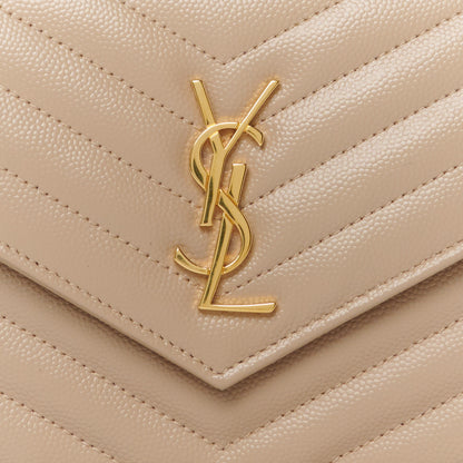 Saint Laurent Grain De Poudre Matelasse Chevron Monogram Envelope Chain Wallet Dark Beige 8 of 11