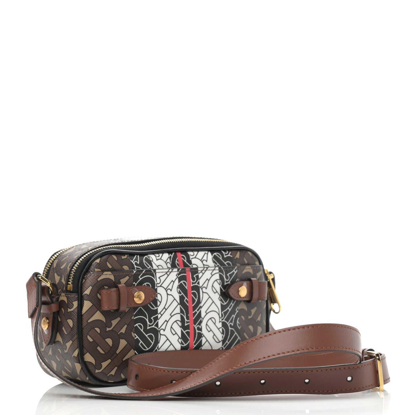 E-Canvas Monogram Stripe Camera Bag Bridle Brown