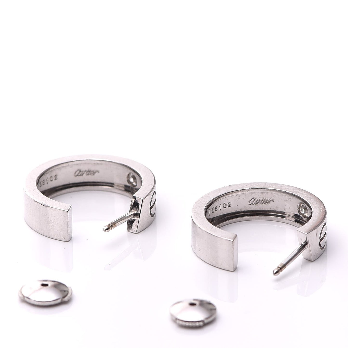 18K White Gold 2 Diamond 5.5mm LOVE Hoop Earrings