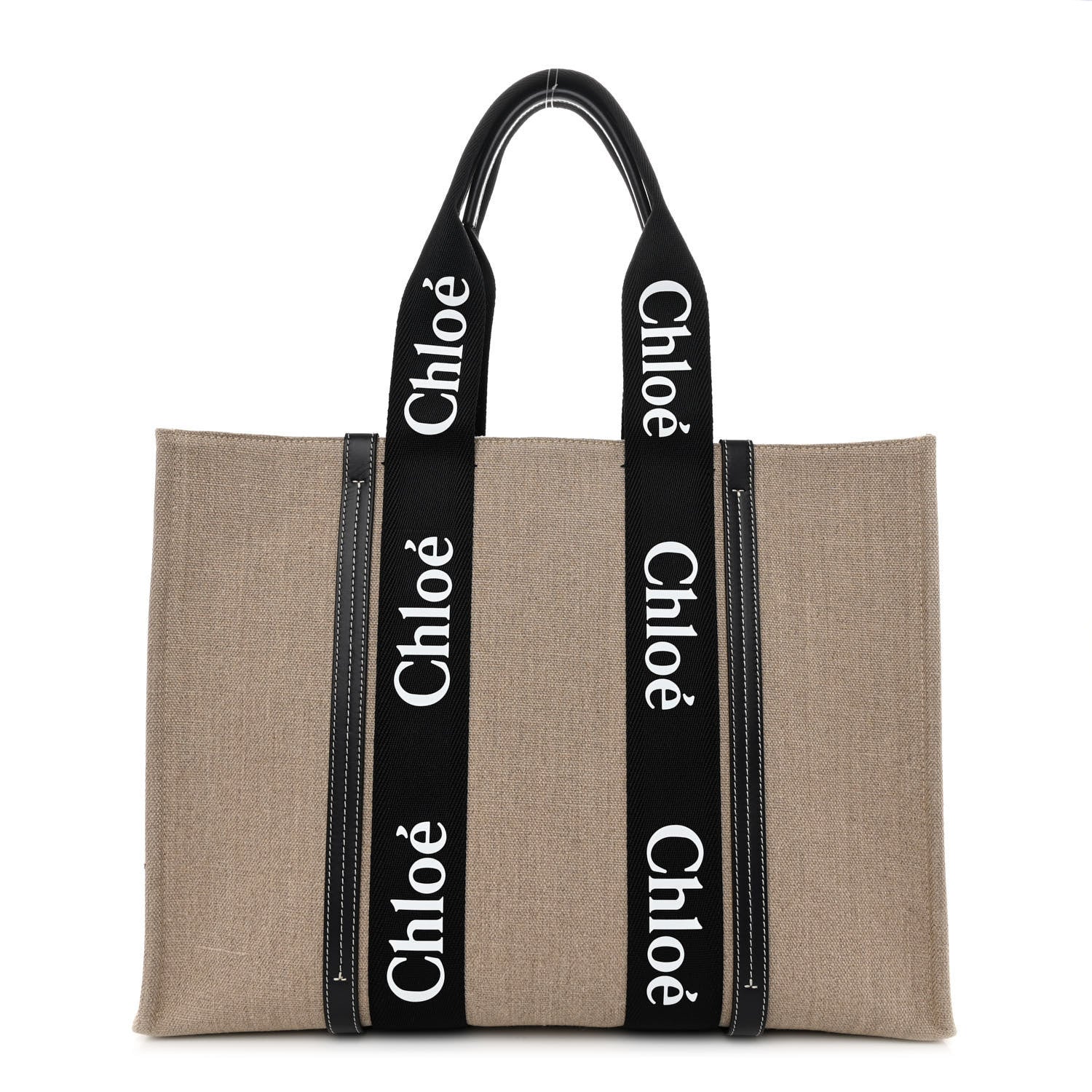 Chloe Linen Calfskin Large Woody Ribbon Tote Black Blue 1 of 9