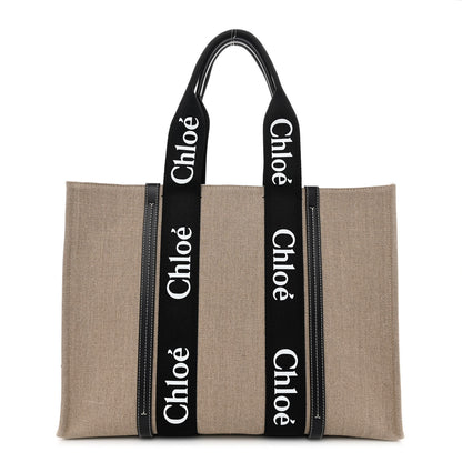 Chloe Linen Calfskin Large Woody Ribbon Tote Black Blue 1 of 9