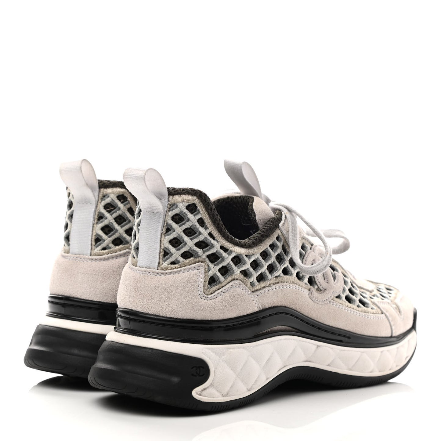 Suede Calfskin Embroidered CC Sneakers 38 Ecru Light Gray