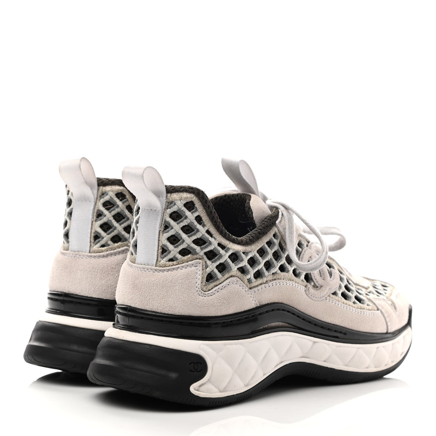 Chanel Suede Calfskin Embroidered CC Sneakers 38 Ecru Light Gray 4 of 12