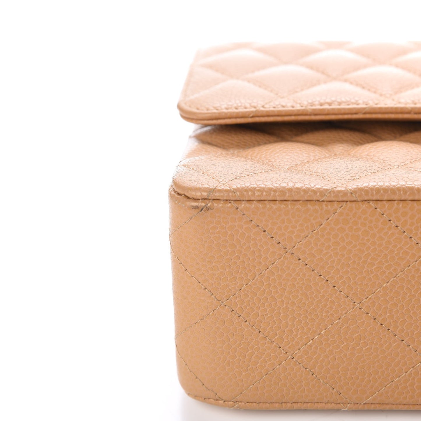 Caviar Quilted Medium Double Flap Beige