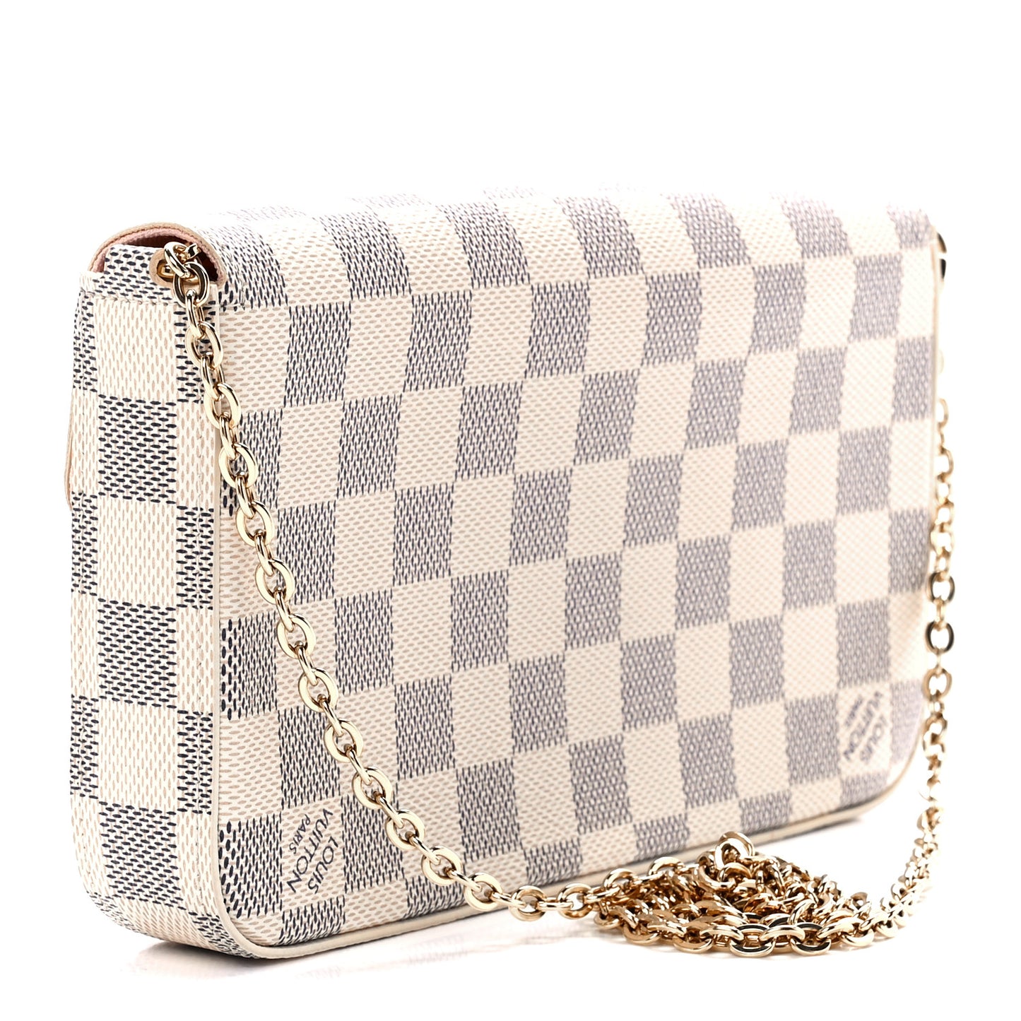 Damier Azur Pochette Felicie Chain Wallet Rose Ballerine