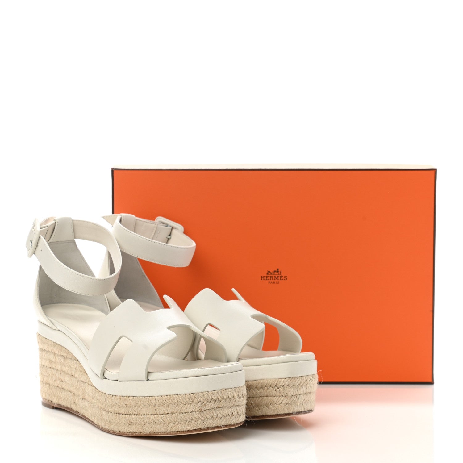 Hermes Goatskin Elda Espadrille Wedge Sandals 39 White 9 of 9