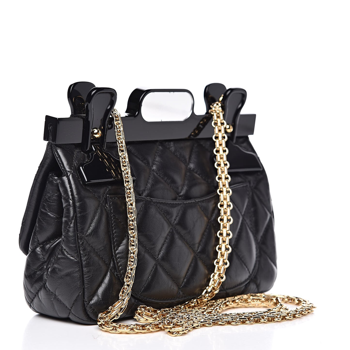 Aged Calfskin Quilted 2.55 Reissue Mini Hanger Flap Black
