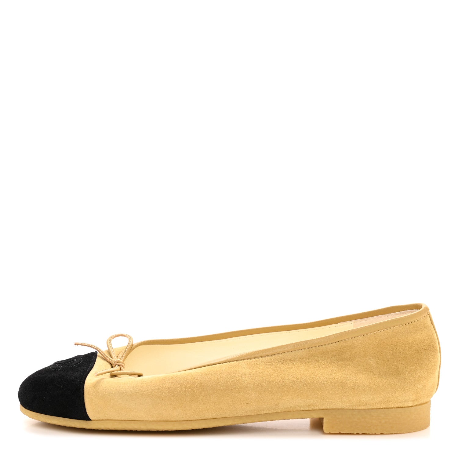 Chanel Suede Cap Toe CC Ballerina Flats 39 Beige Black 1 of 9