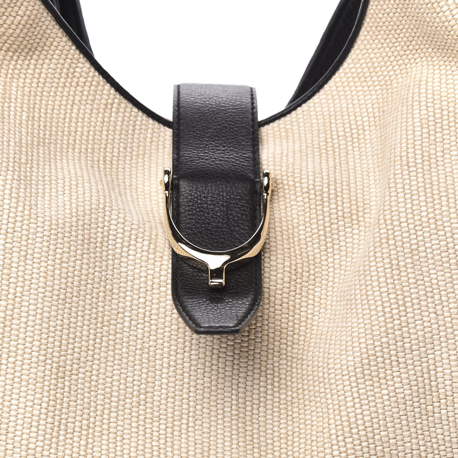 Gucci Canvas Calfskin Studded Large Soft Stirrup Shoulder Bag White Black 10 of 10