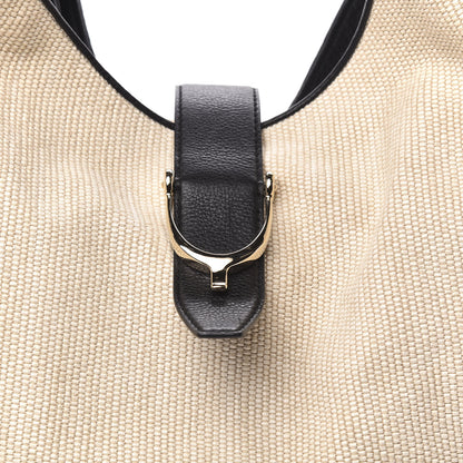 Gucci Canvas Calfskin Studded Large Soft Stirrup Shoulder Bag White Black 10 of 10