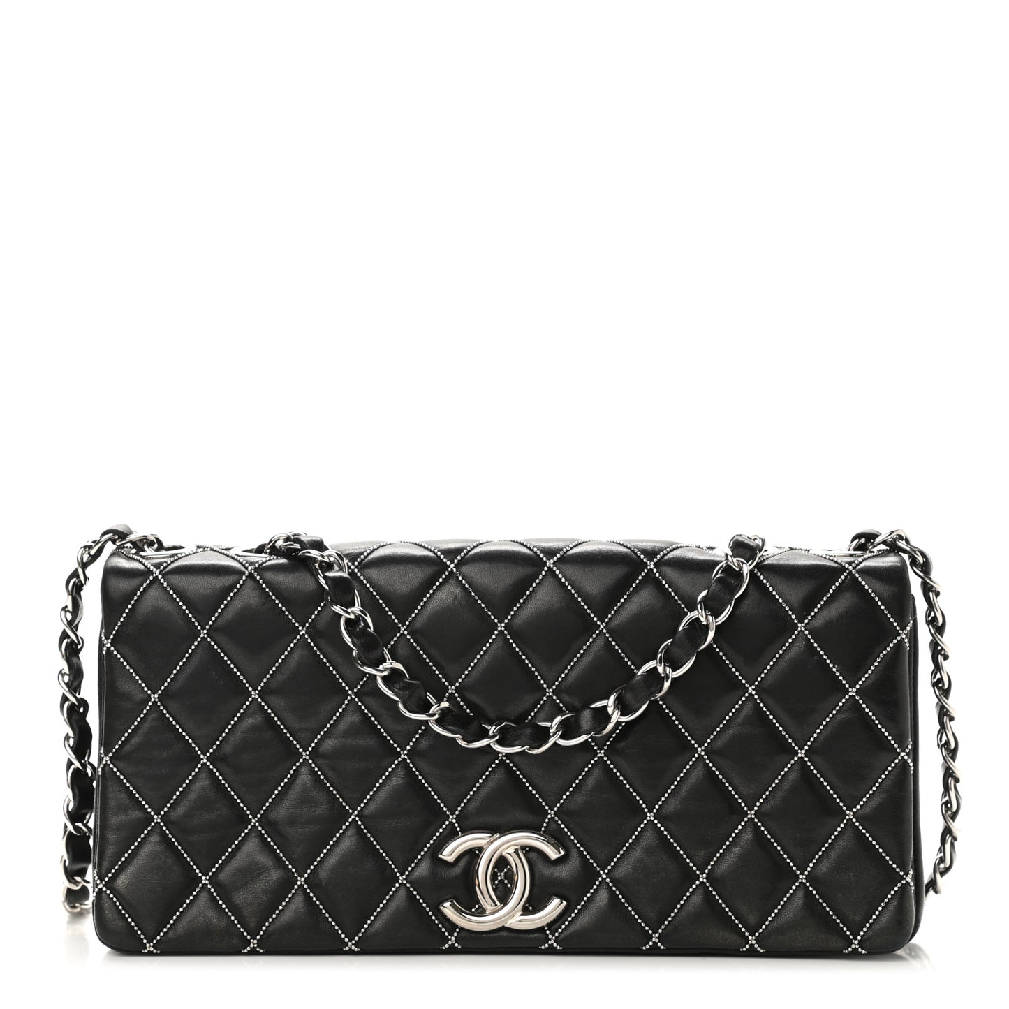 Lambskin Studded Medium Metal Beauty Flap Black