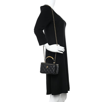 Chanel Lambskin Quilted Metal Small Top Handle Vanity Case With Chain Black 2 of 11