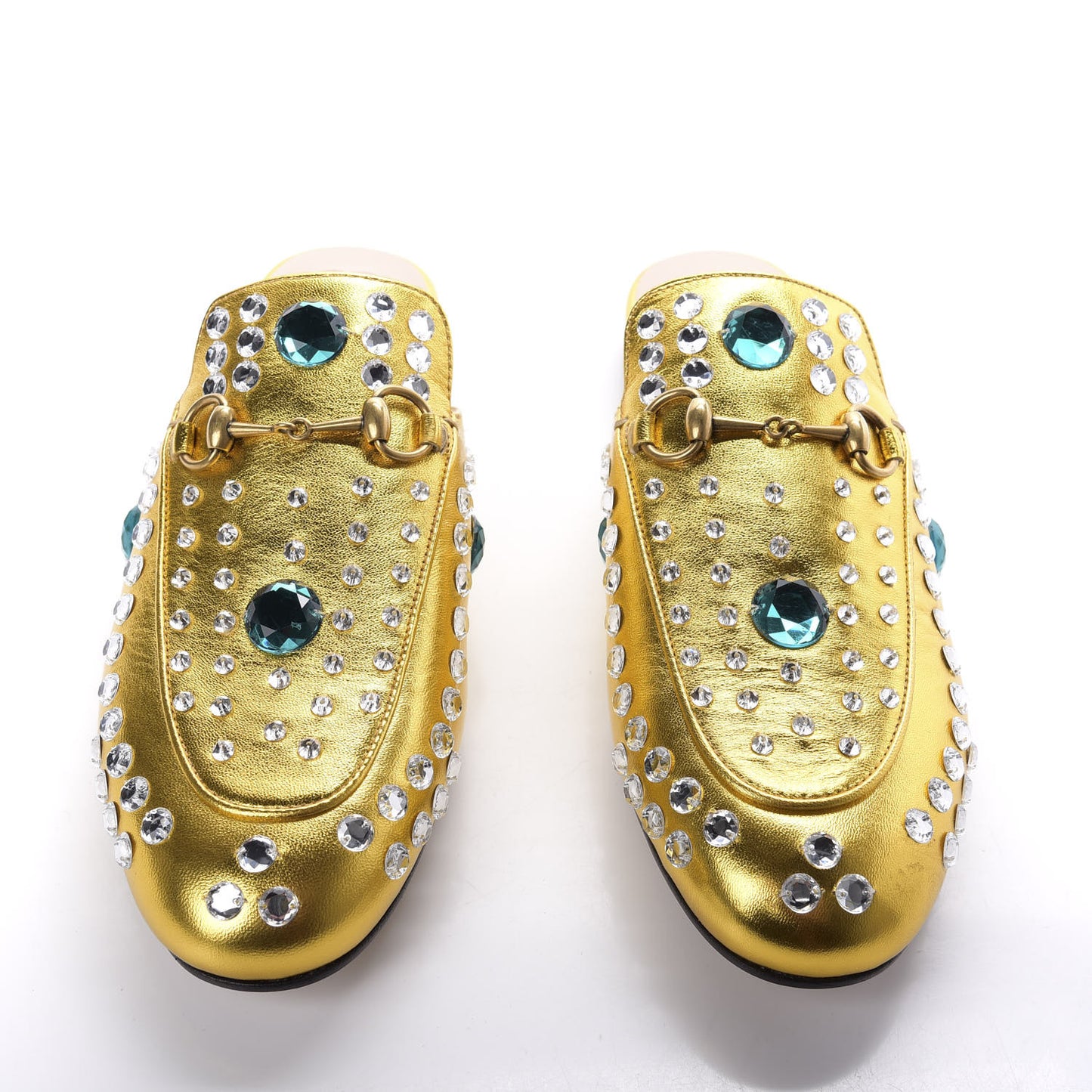 Metallic Nappa Crystal Womens Princetown Slippers 38 Gold