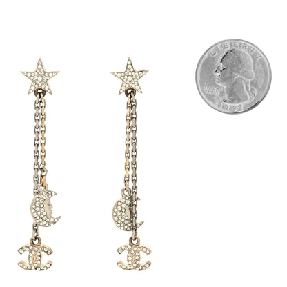 Chanel Crystal CC Star Moon Dangle Earrings Silver Gold 2 of 4