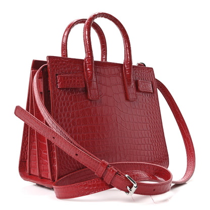 Saint Laurent Calfskin Crocodile Embossed Nano Sac De Jour Red 3 of 10
