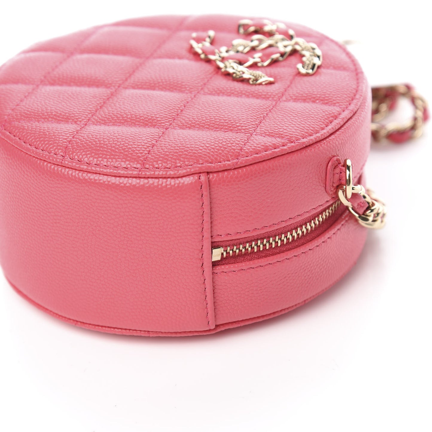 Caviar Quilted French New Wave Round Clutch With Chain Pink