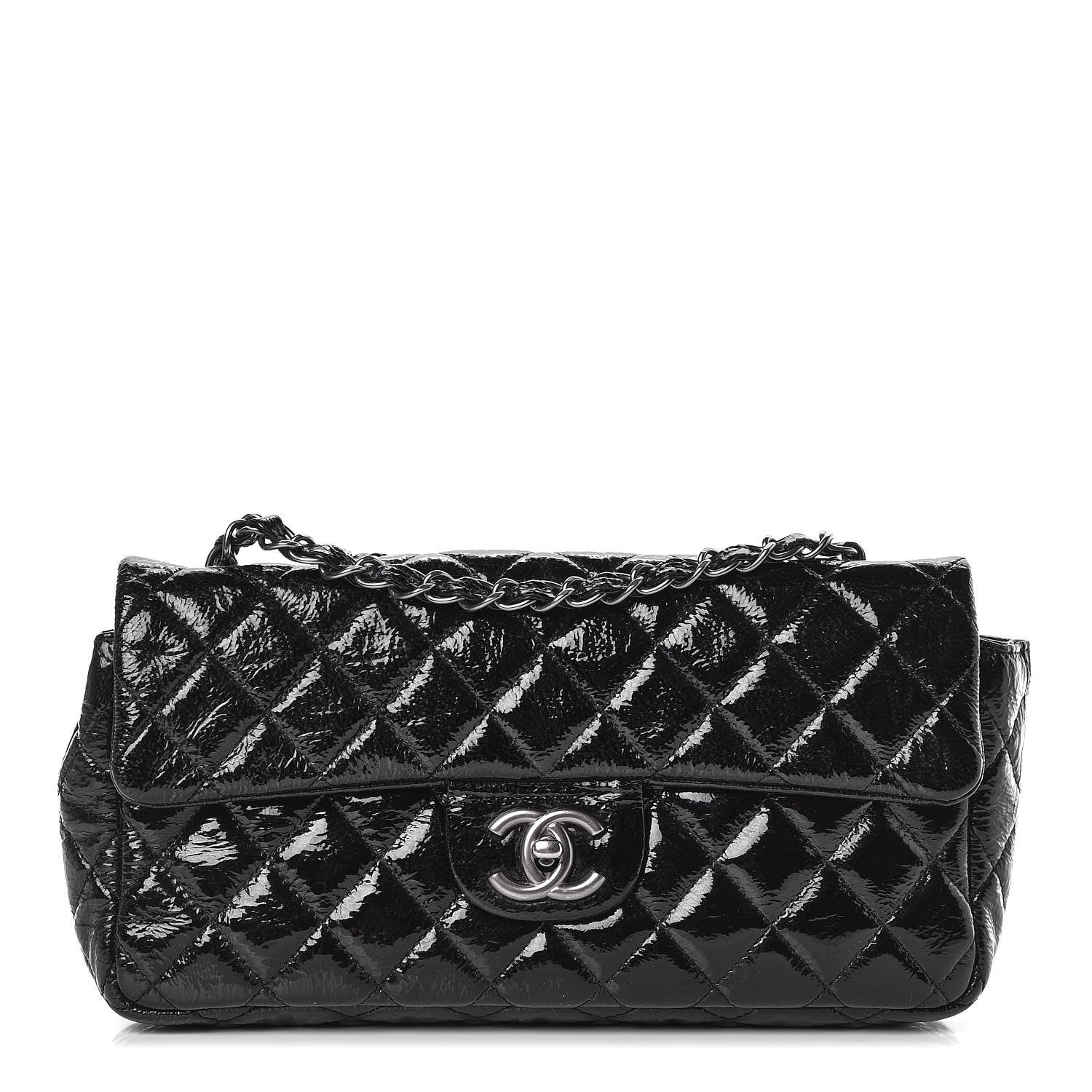 Chanel Distressed Patent Quilted East West Flap Black 1 of 12