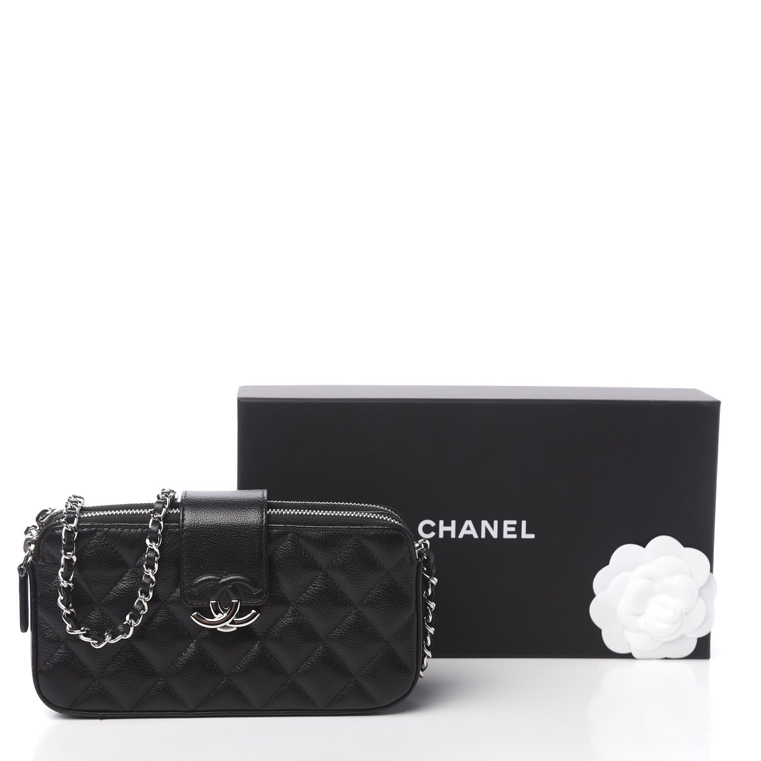 Chanel Grained Calfskin Quilted CC Box Clutch With Chain Black 14 of 14