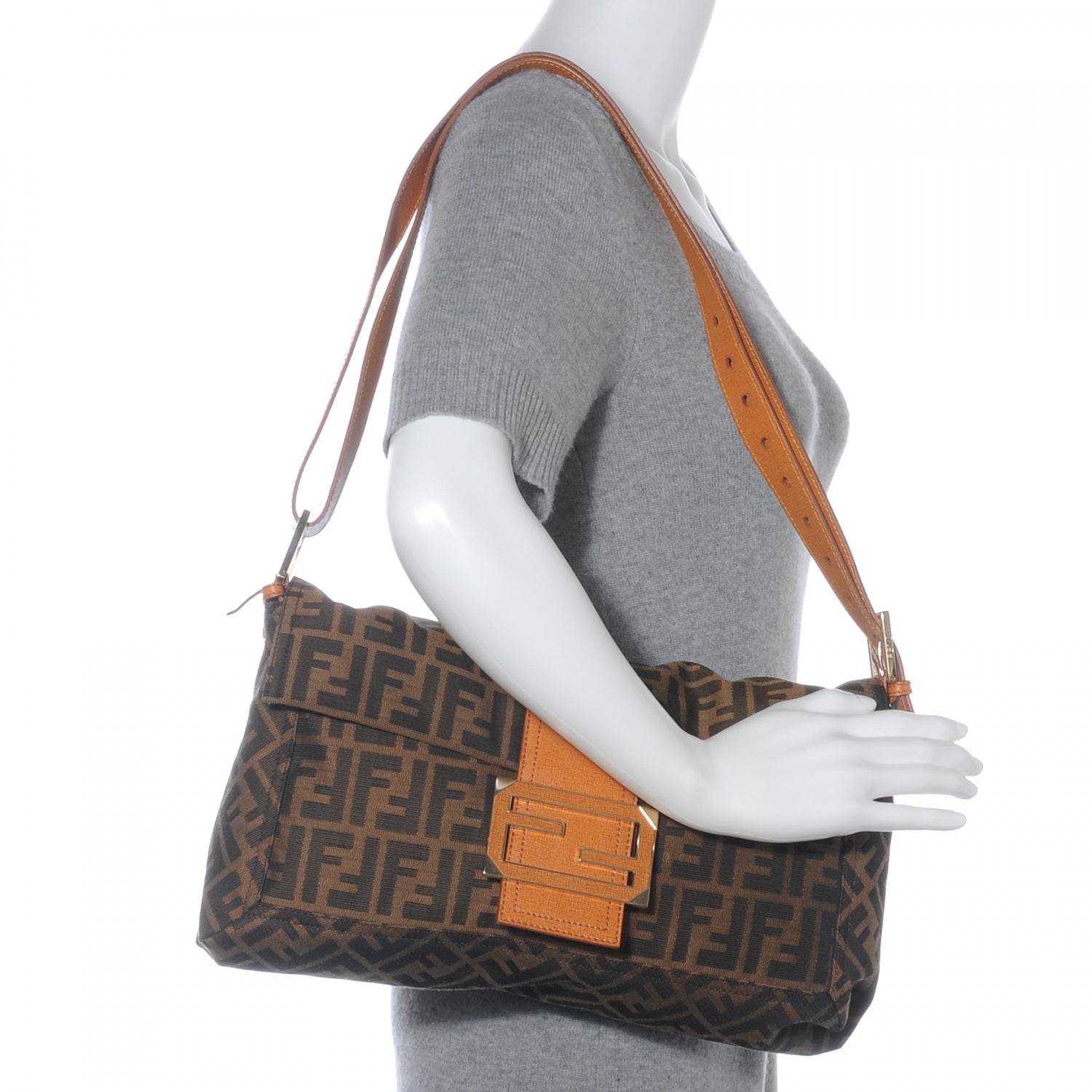 Fendi Zucca Vitello Elite Messenger Baguette Tobacco Ocra 2 of 8