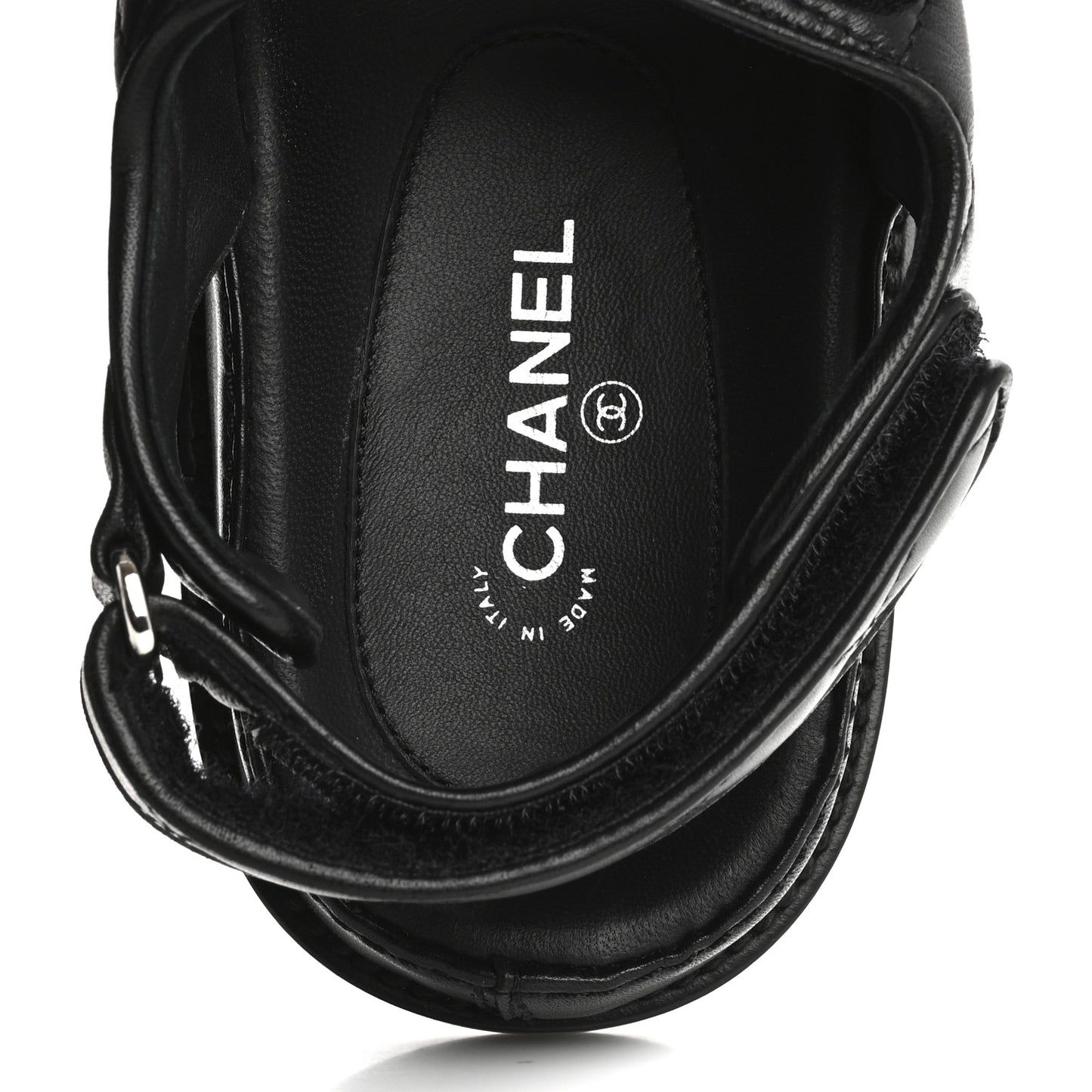 Lambskin Quilted Velcro Dad Sandals 36.5 So Black