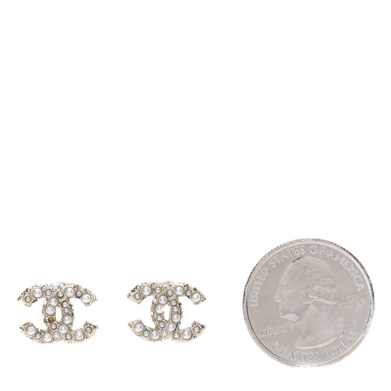 Chanel Pearl Crystal CC Stud Earrings Gold 2 of 6