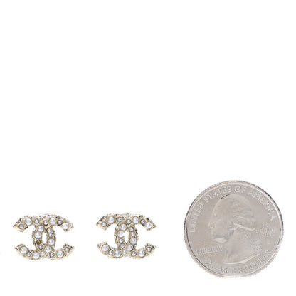 Chanel Pearl Crystal CC Stud Earrings Gold 2 of 6