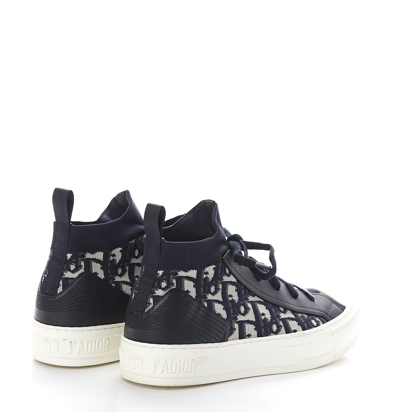 Technical Knit Calfskin Oblique Womens Walk'n Dior Mid Top Sneakers 37 Deep Blue