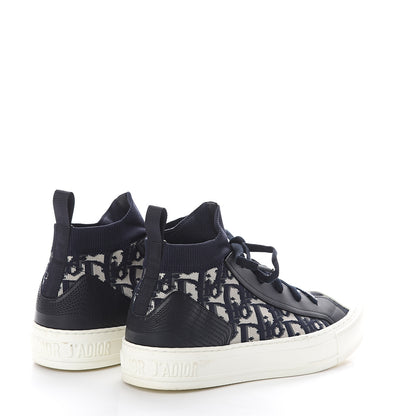 Christian Dior Technical Knit Calfskin Oblique Womens Walk'n Dior Mid Top Sneakers 37 Deep Blue 4 of 7