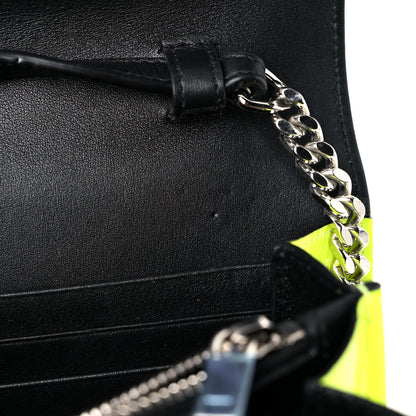 Saint Laurent Patent Grain De Poudre Matelasse Chevron Monogram Chain Wallet Neon Yellow 12 of 15