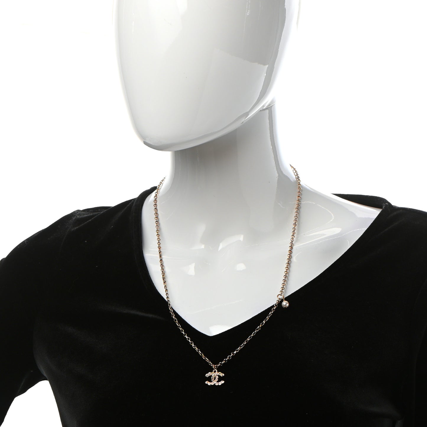 Pearl Crystal CC Pendant Necklace Gold