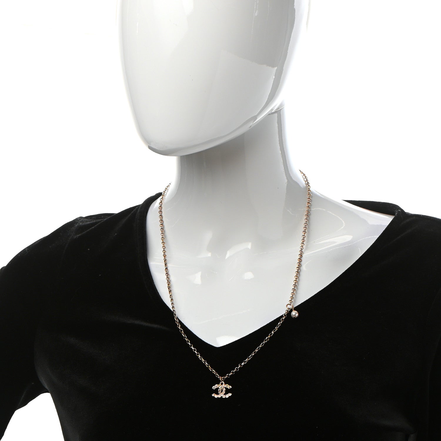 Chanel Pearl Crystal CC Pendant Necklace Gold 2 of 5
