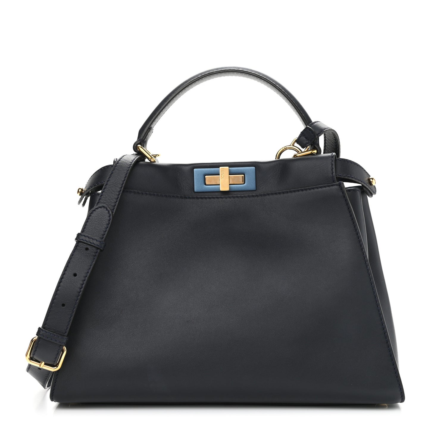 Vitello Seta Shiny Nappa Medium Peekaboo Iconic Satchel Blue Notte Turchese