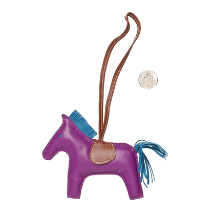 Hermes Milo Lambskin Grigri Rodeo Horse Bag Charm MM Anemone Bleu Izmir Fauve 2 of 3
