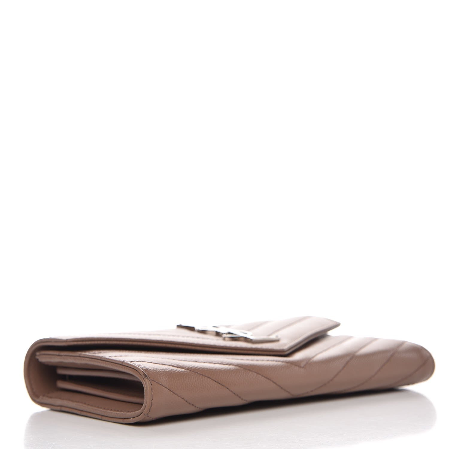 Saint Laurent Grain De Poudre Matelasse Chevron Monogram Flap Wallet Taupe 4 of 9