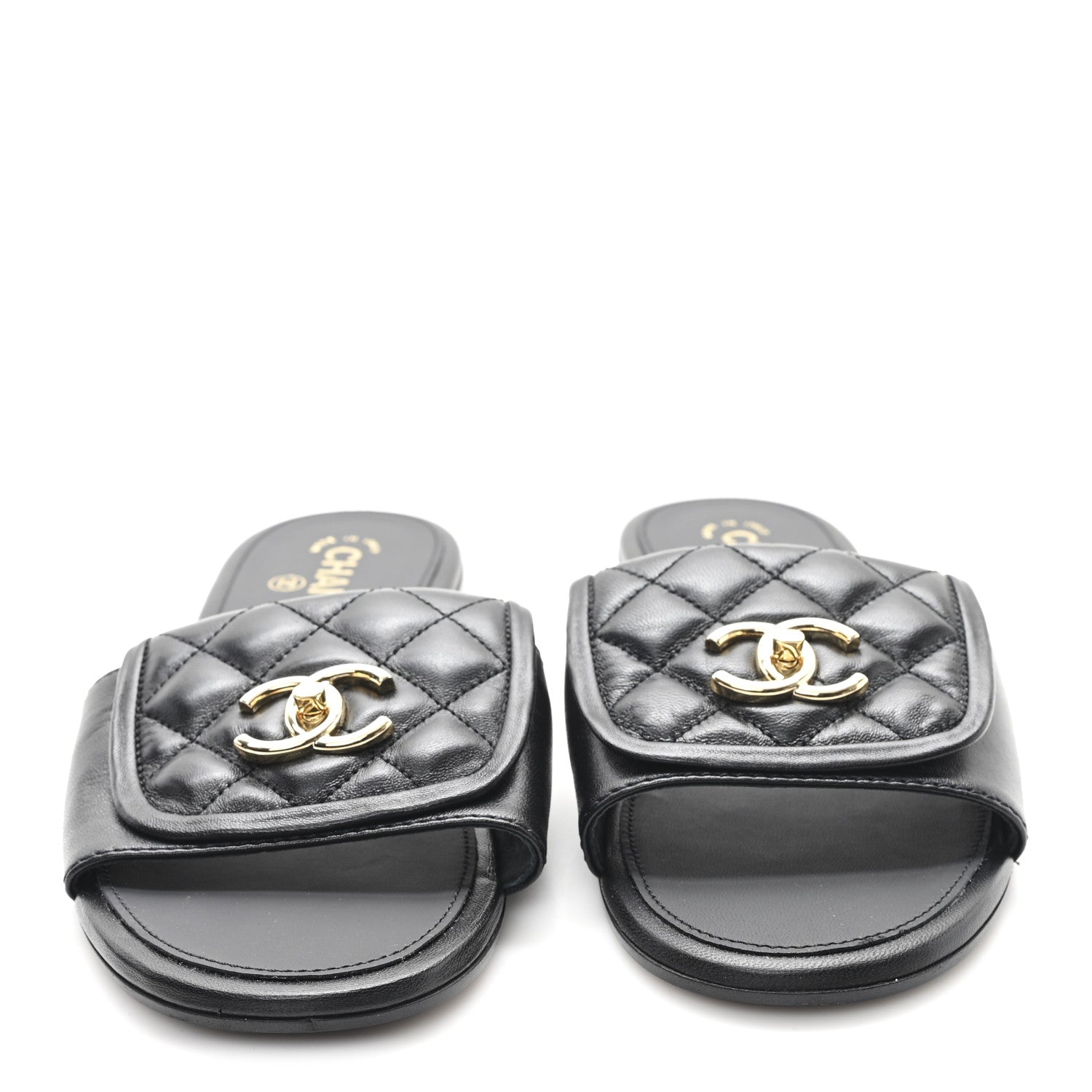 Chanel Lambskin Quilted CC Turnlock Sandals 41 Black 3 of 9