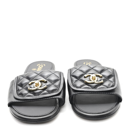 Chanel Lambskin Quilted CC Turnlock Sandals 41 Black 3 of 9