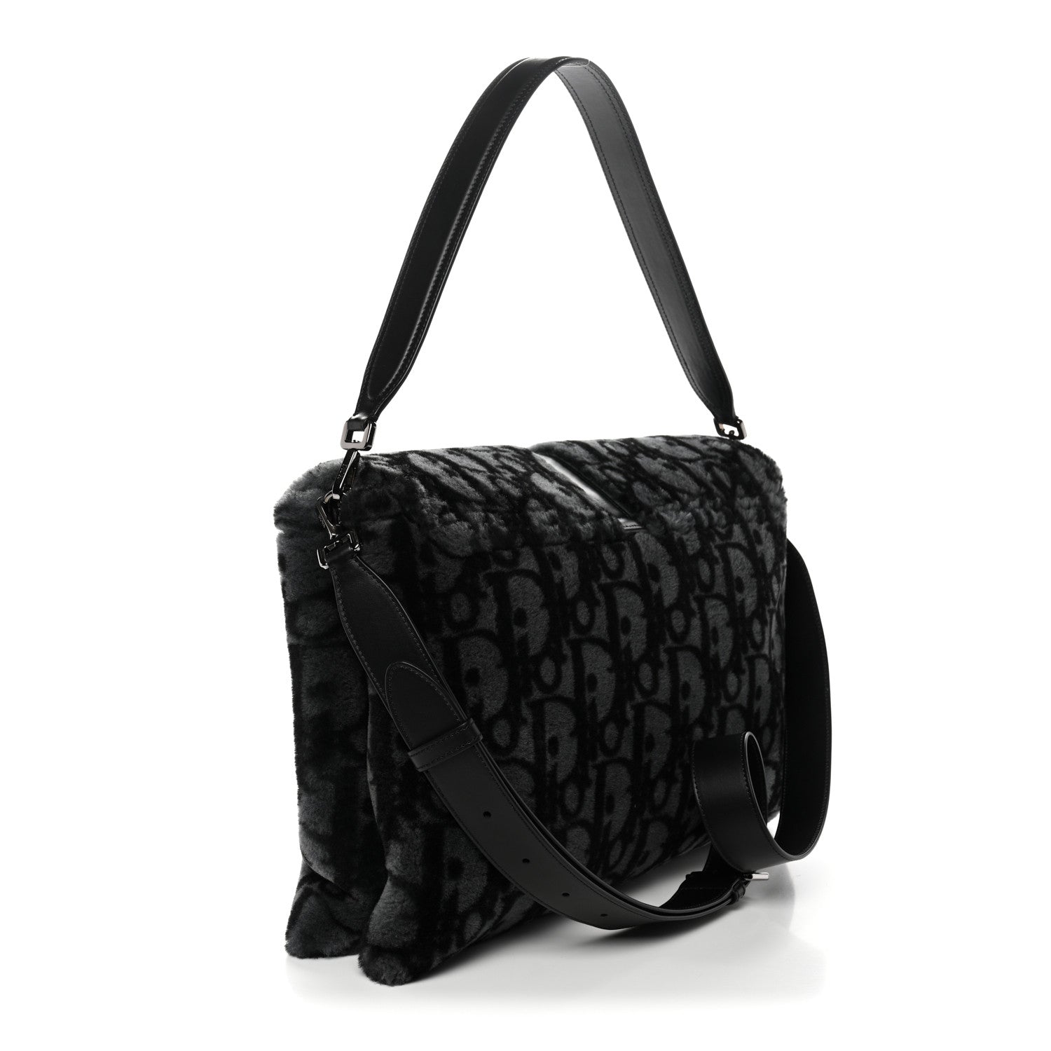 Christian Dior Oblique Mink Fur Saddle Soft Bag Dark Grey 1868741