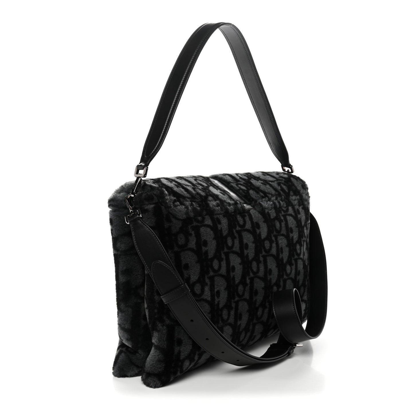 Oblique Mink Fur Saddle Soft Bag Dark Grey