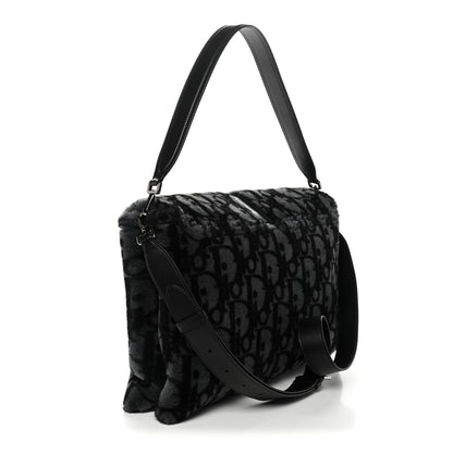 Christian Dior Oblique Mink Fur Saddle Soft Bag Dark Grey 3 of 10