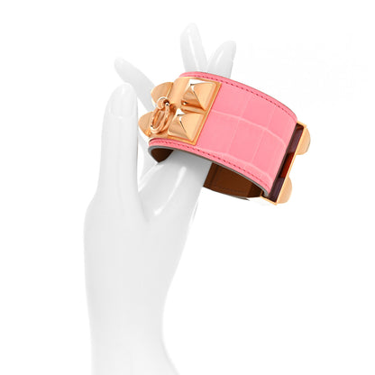 Hermes Matte Niloticus Crocodile Collier De Chien CDC Bracelet T3 Rose Bubblegum 2 of 5