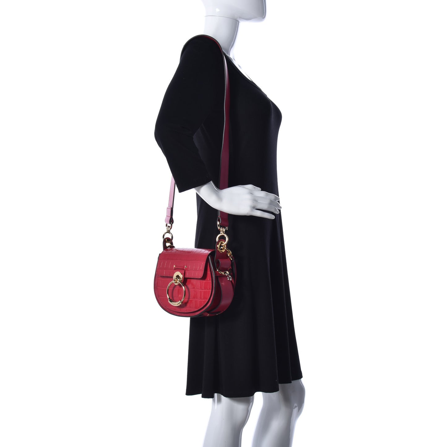 Calfskin Crocodile Embossed Small Tess Bag Crimson Pink