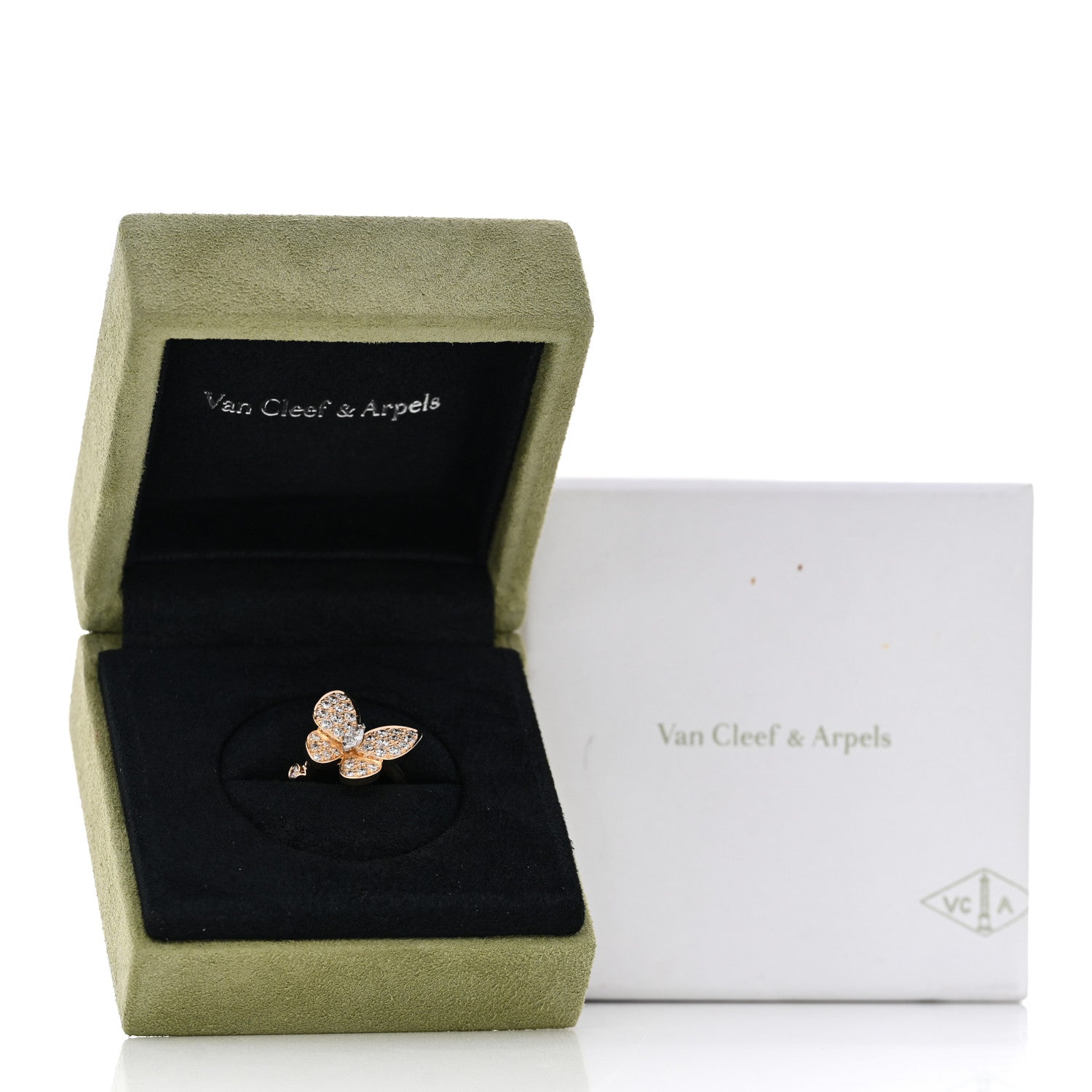 Van Cleef & Arpels 18K Yellow Gold Diamond Two Butterfly Ring 50 5.25 6 of 6