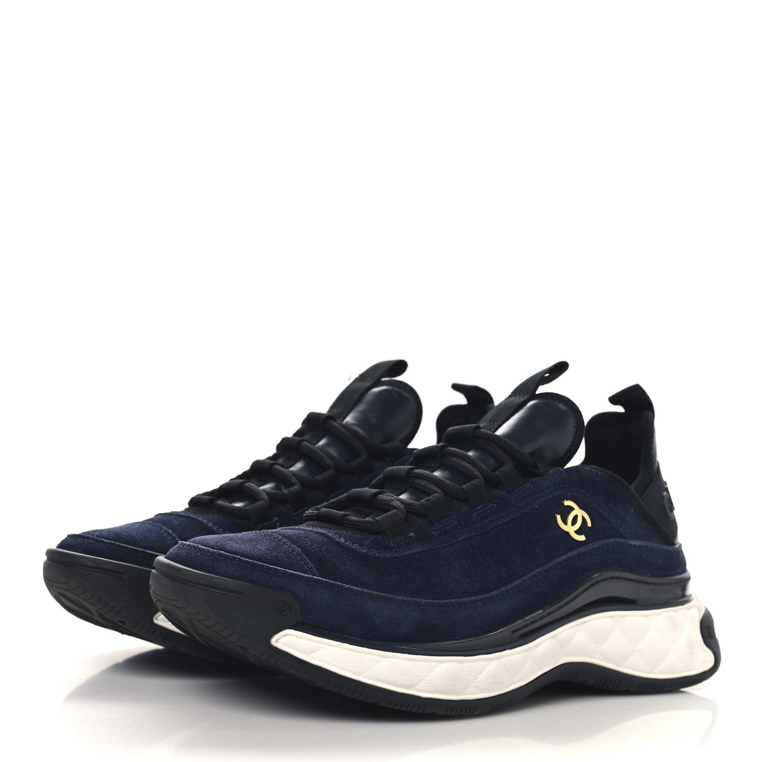 Chanel Suede Calfskin Nylon Grosgrain CC Sneakers 39 Navy Blue 4 of 9