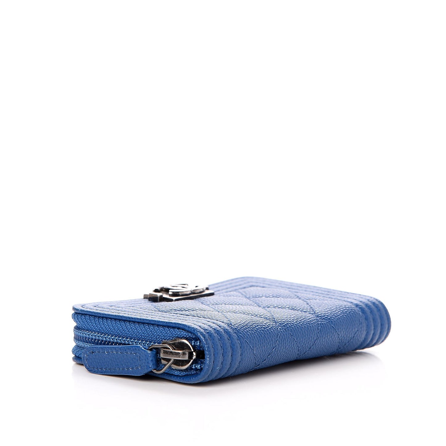 Caviar Quilted Boy Zip Around Coin Purse Wallet Blue