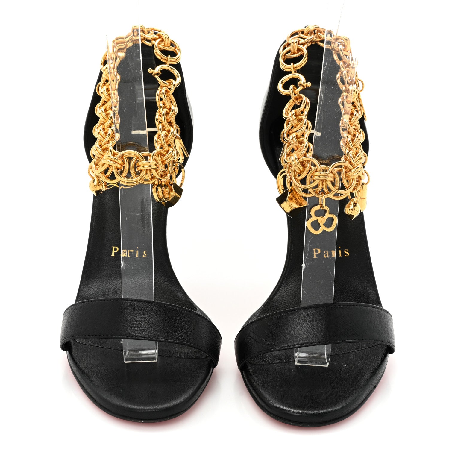 Christian Louboutin Kid Gourmi 100 Sandals 36.5 Black Gold 2 of 8