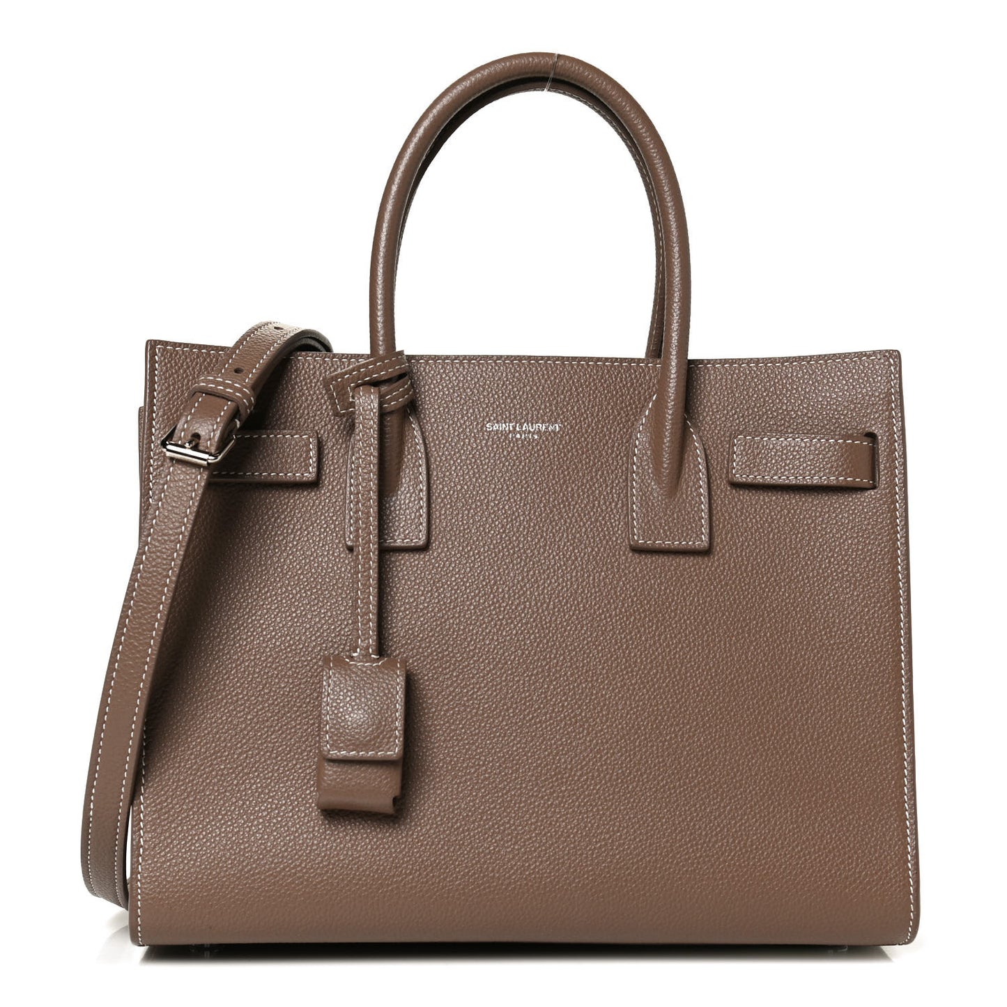 Grained Calfskin Topstich Baby Sac De Jour Taupe