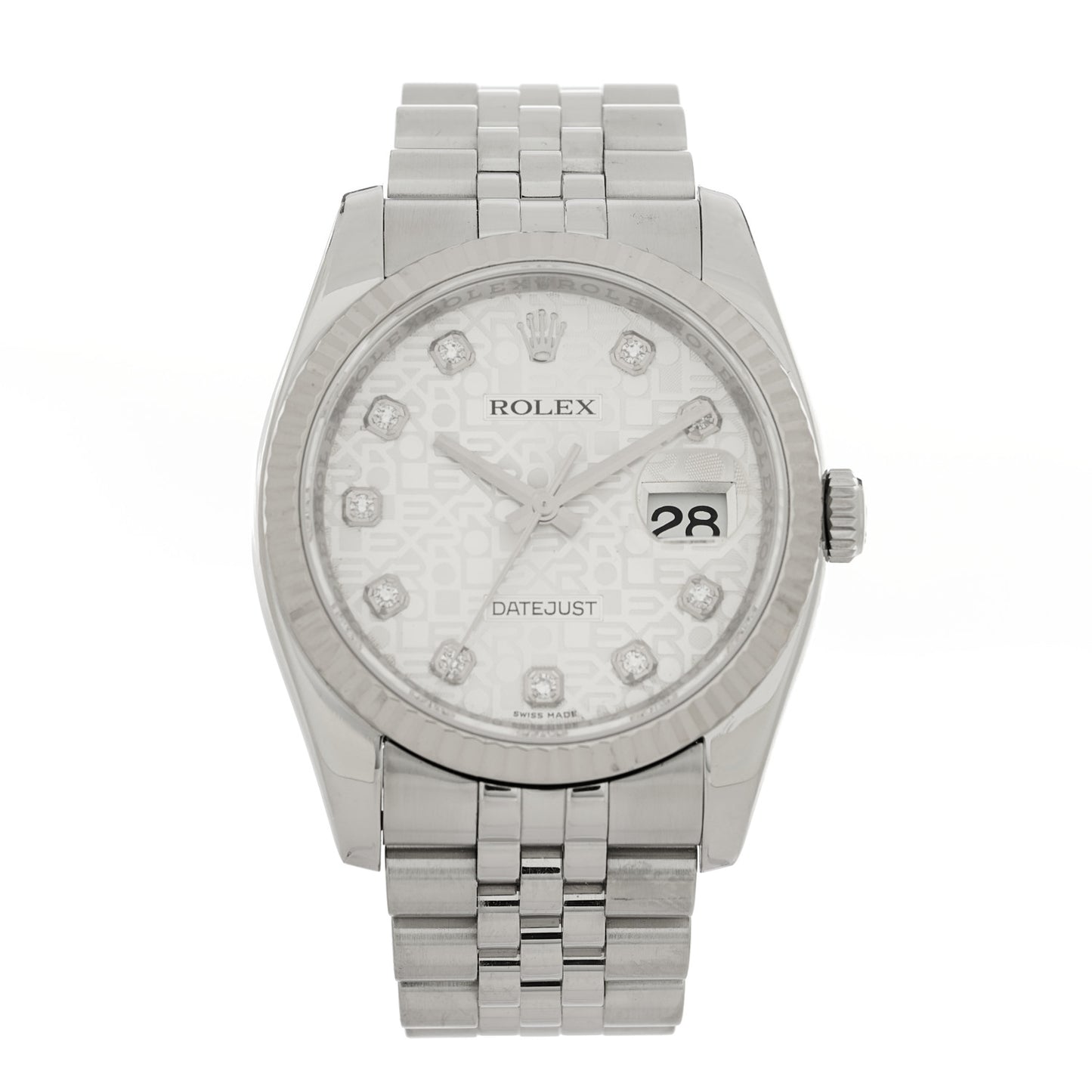 Stainless Steel 18K White Gold Diamond 36mm Oyster Perpetual Datejust Watch Silver Jubilee 116234